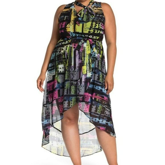 Avenue Dresses & Skirts - Crossover Hi Lo Sleeveless Dress Abstract Geometric Pattern Size 18 Black